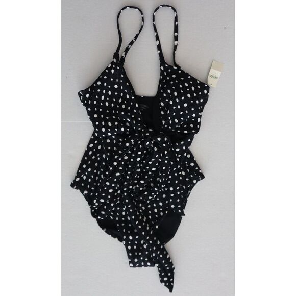 Aerie Women's Sz S Black Polka Dot Wrap Around Detail One Piece Swimsuit - Picture 7 of 7
